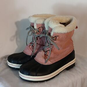 Pink Suede Faux Fur Collar Thermolite Girls Winter Boots